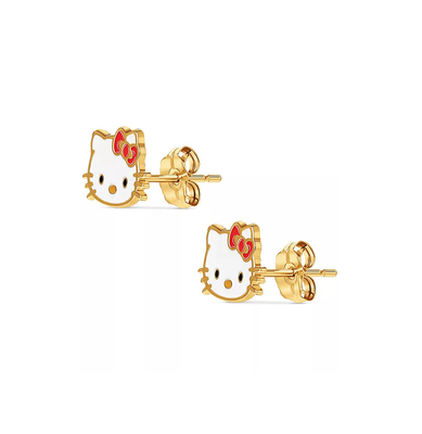18K Altın Kaplama Hello Kitty Enamel Stud Kızlar için 925 Sterling Gümüş