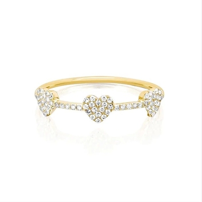 18K Altın 925 Sterling Gümüş Üç Mikro Pave Kalp Yüzüğü Kadınlar ve Şık
