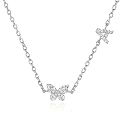 Kolye Mini 18K Altın Beyaz Mikron Pave CZ Kelebek 925 Sterling Gümüş Kolye