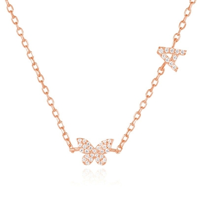 Kolye Mini 18K Altın Beyaz Mikron Pave CZ Kelebek 925 Sterling Gümüş Kolye