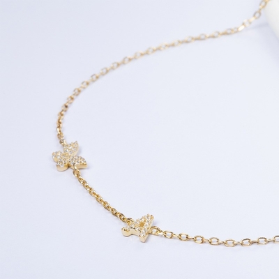 Kolye Mini 18K Altın Beyaz Mikron Pave CZ Kelebek 925 Sterling Gümüş Kolye