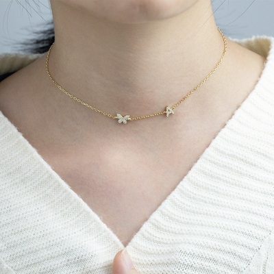 Kolye Mini 18K Altın Beyaz Mikron Pave CZ Kelebek 925 Sterling Gümüş Kolye
