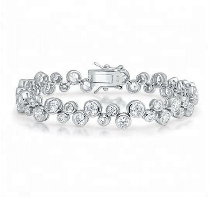 925 Sterling Gümüş Tenis Bileziği Beyaz CZ Taşı ve Bezel Ayarlama Seçeneği