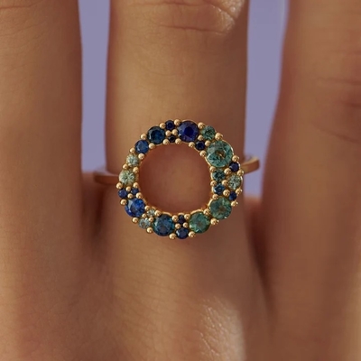 18K Altın Bülbül Çok Renkli Safir Kübik Zirkon 925 Sterling Gümüş Kadın Yüzüğü