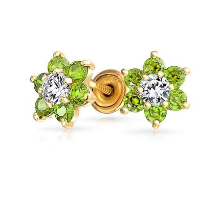 Çiçek Ametist CZ Doğum Taşı Bebek Kızlar 925 Sterling Gümüş Vuruş Geri Stud Küpeler