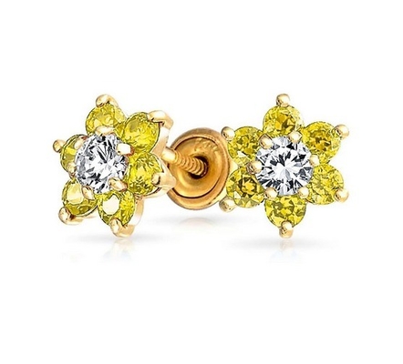 Çiçek Ametist CZ Doğum Taşı Bebek Kızlar 925 Sterling Gümüş Vuruş Geri Stud Küpeler