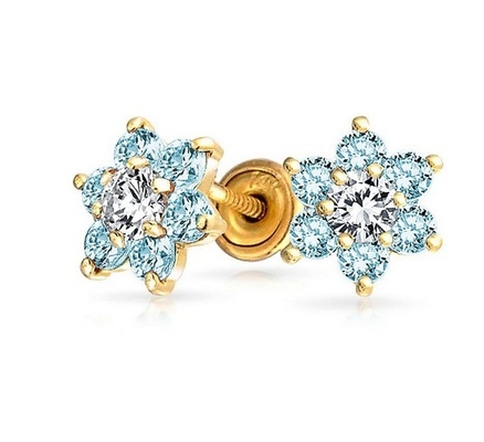 Çiçek Ametist CZ Doğum Taşı Bebek Kızlar 925 Sterling Gümüş Vuruş Geri Stud Küpeler