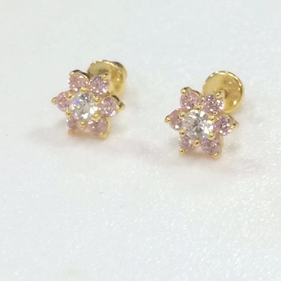 Çiçek Ametist CZ Doğum Taşı Bebek Kızlar 925 Sterling Gümüş Vuruş Geri Stud Küpeler