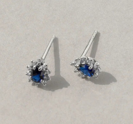 Sadece 18K altın kaplamalı pir safir ve beyaz küp zirkon küpeler nişan için