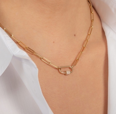 18K Altın Kaplama Büyük Kağıt Klip 925 Sterling Gümüş Oval Zincir Kolye OEM ile