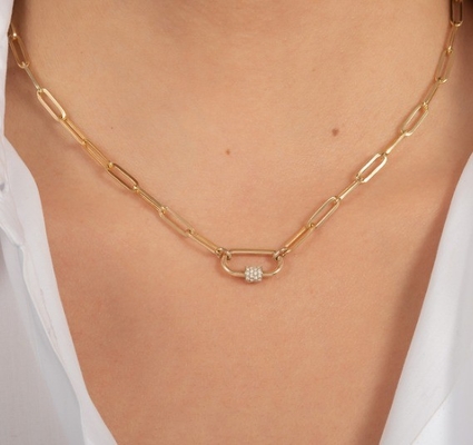 18K Altın Kaplama Büyük Kağıt Klip 925 Sterling Gümüş Oval Zincir Kolye OEM ile