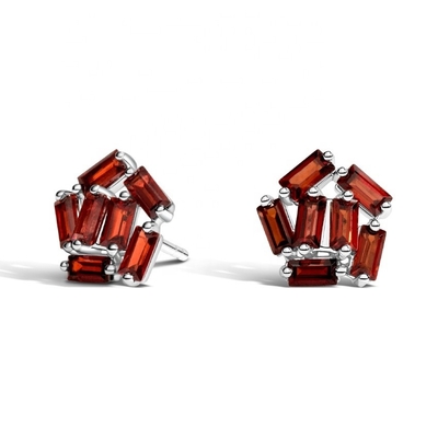 Özel Beyaz Altın Baguette Garnet Kluster Stud Kulaklıkları