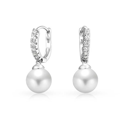10MM İnci Kübik Zirkonya Dangle Kulaklık OEM CZ Dangle Drop Kulaklık