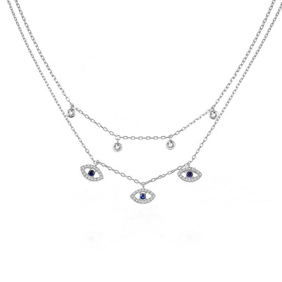 Çifte katman Evil Eye Bezel Set Elmas Kolye Kadınlar Bezel Set Kolye