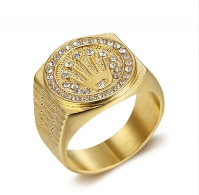 Taç 18K Altın Yüzük Kare Unisex El Beyaz Kristal Çift Yüzük