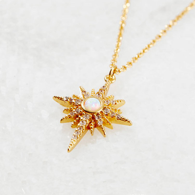 Opal Altın Kaplama Starburst Kolye 925 Starburst Kolye Gümüş