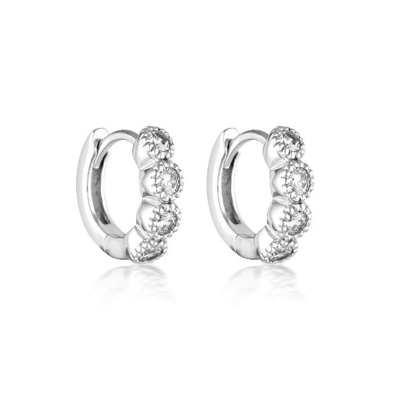 925 Sterling Silver Bezel Setting Cubic Zirconia Huggies Kadın Küpeler
