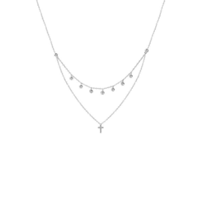 İki katmanlı bezel seti Elmas Haç Kolye Rhodium Altın Kaplama Zincir Kolye