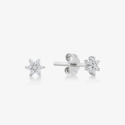 925 Sterling Gümüş El Yapımı 18K Altın Kaplama Sadece Beyaz CZ Çiçek Manyetik Küpesi