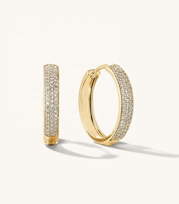 18K Altın Mikron Pave Huggies 925 Sterling Gümüş Kadın Küpeler