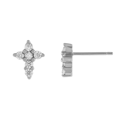 Kızlar için 18K Altın Mikron Pave Cross Stud Küpesi 925 Sterling Gümüş