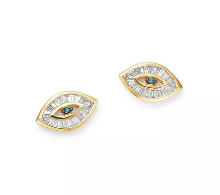Mavi mücevher Beyaz Kübik Zirkonya Kulak Çubukları Baguette Cut 925 Sterling Gümüş