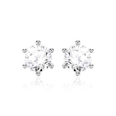 Altı Pençesi Beyaz CZ Stud küpe 925 Sterling Gümüş 18K Kübik Zirconia Stud Küp