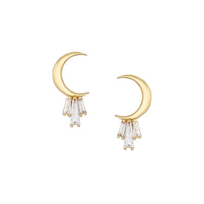 18K Altın 925 Sterling Gümüş Baguette Kadınlar için Ay Stud Kulaklıkları AAA CZ Taş