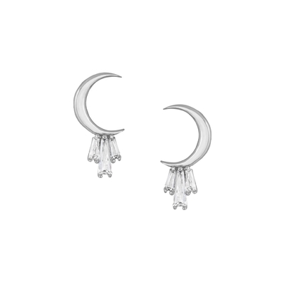 18K Altın 925 Sterling Gümüş Baguette Kadınlar için Ay Stud Kulaklıkları AAA CZ Taş