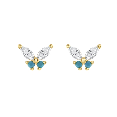 18K Altın Markize Kesim Turkuaz CZ 925 Sterling Gümüş Kelebek Stud Kulaklıkları Kadınlar için
