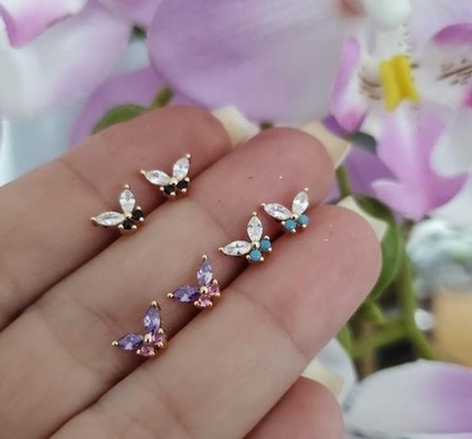 18K Altın Markize Kesim Turkuaz CZ 925 Sterling Gümüş Kelebek Stud Kulaklıkları Kadınlar için
