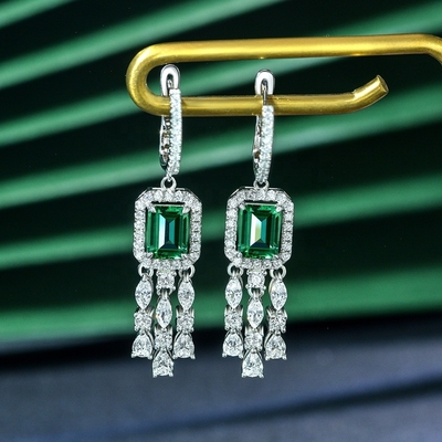 Gerçek Sterling Gümüş 925 Yeşil Baguette CZ Unisex Giymek İçin Elmas Uzun Halka Bilekleri