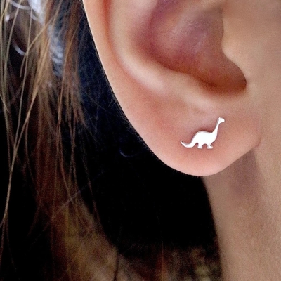 Çocuklar için Dinozor Altın Kaplama Köpek Küpesi 925 Sterling Gümüş Mini