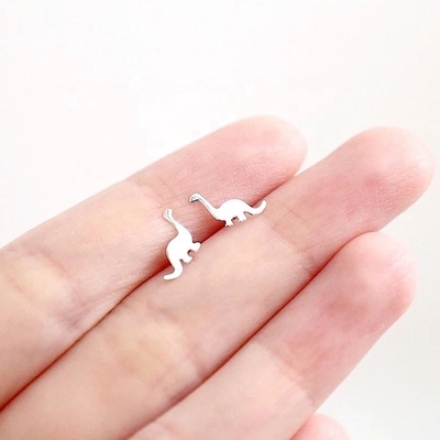 Çocuklar için Dinozor Altın Kaplama Köpek Küpesi 925 Sterling Gümüş Mini