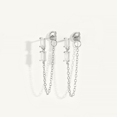 Satış Baguette Kübik Zirkon İpekli Stud Kulaklık Mücevher 925 Sterling Gümüş Kadınlar için