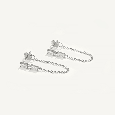 Satış Baguette Kübik Zirkon İpekli Stud Kulaklık Mücevher 925 Sterling Gümüş Kadınlar için