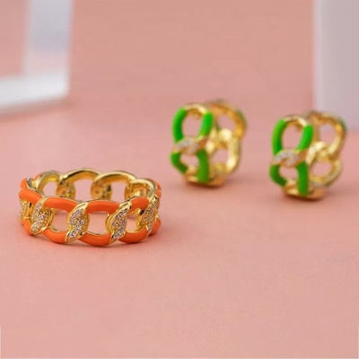 925 Sterling Gümüş Twist Ring Altın Kaplama Enamel Kadın Nişan Bandları