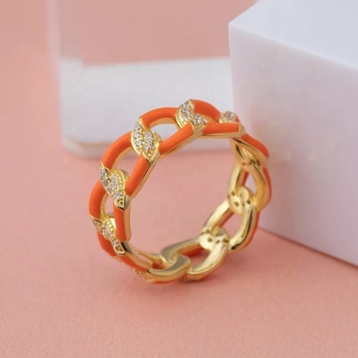 925 Sterling Gümüş Twist Ring Altın Kaplama Enamel Kadın Nişan Bandları