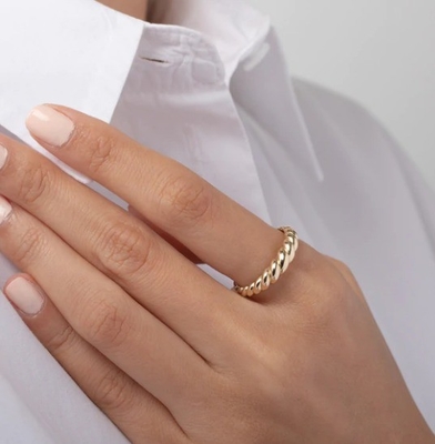Mükemmel Barok 14K Altın Eğimli Dönüş 925 Sterling Gümüş Kadın Yüzüğü Tarnish Free Mücevher