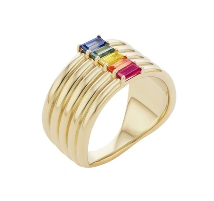 18K altın kaplamalı gökkuşağı bageti kesim CZ Multi Fashion 925 Sterling Gümüş Kadın yüzükleri