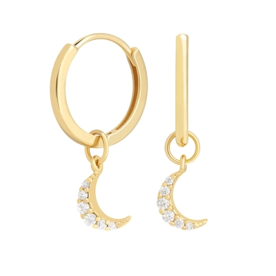 Dangle Moon Hoop Kulaklık 925 Gümüş Kadınlar için Brezilya Altın 18K Özel Mücevher