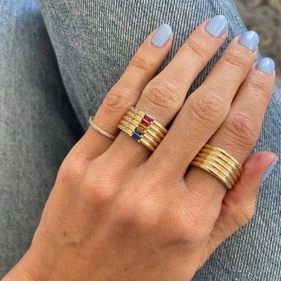 18K altın kaplamalı gökkuşağı bageti kesim CZ Multi Fashion 925 Sterling Gümüş Kadın yüzükleri
