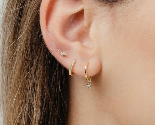 Seçenek Taş Rengi Moda 18k Gerçek Altın Kaplama Halka Dangle Küpesi 925 Sterling Gümüş