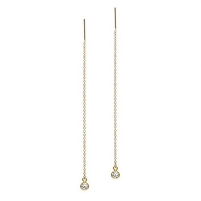 925 Sterling Gümüş Basit 18K Altın Kaplama Kadınlar Bezel Drop Zinciri İpeklik Küpesi
