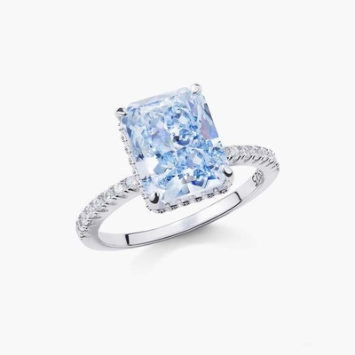 Gümüşlü Bagüette Mavi Elmas 5A Buz Kesme CZ Kadınlar için Nişan Yüzüğü 925 Sterling Gümüş
