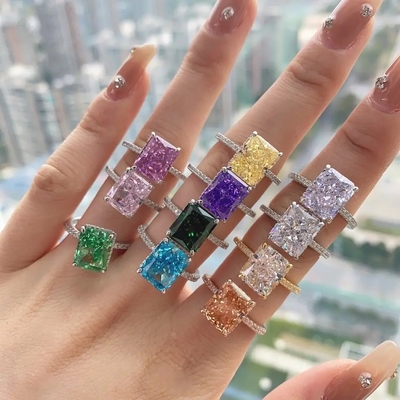 Gümüşlü Bagüette Mavi Elmas 5A Buz Kesme CZ Kadınlar için Nişan Yüzüğü 925 Sterling Gümüş