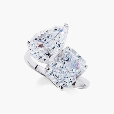 925 Sterling Gümüş İki Taş Nişan Yüzüğü Prong Setting ve Beyaz CZ Taşları