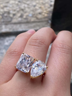 925 Sterling Gümüş İki Taş Nişan Yüzüğü Prong Setting ve Beyaz CZ Taşları