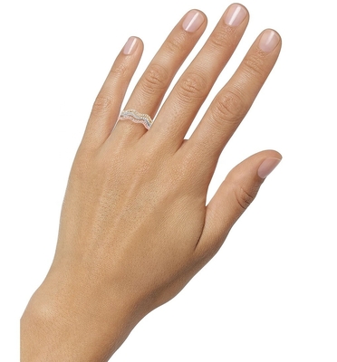 3 Parça Pave Ring Set Rhodium Plated Wave Ring Sterling Gümüş