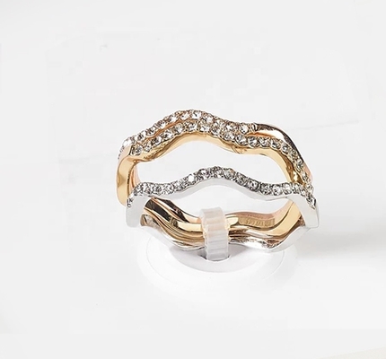 3 Parça Pave Ring Set Rhodium Plated Wave Ring Sterling Gümüş